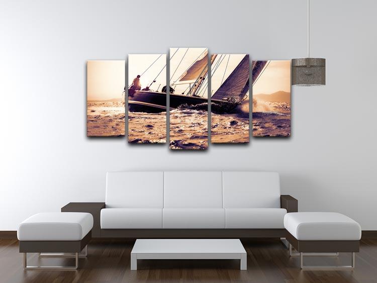 sail boat sailing on sunset 5 Split Panel Canvas  - Canvas Art Rocks - 3