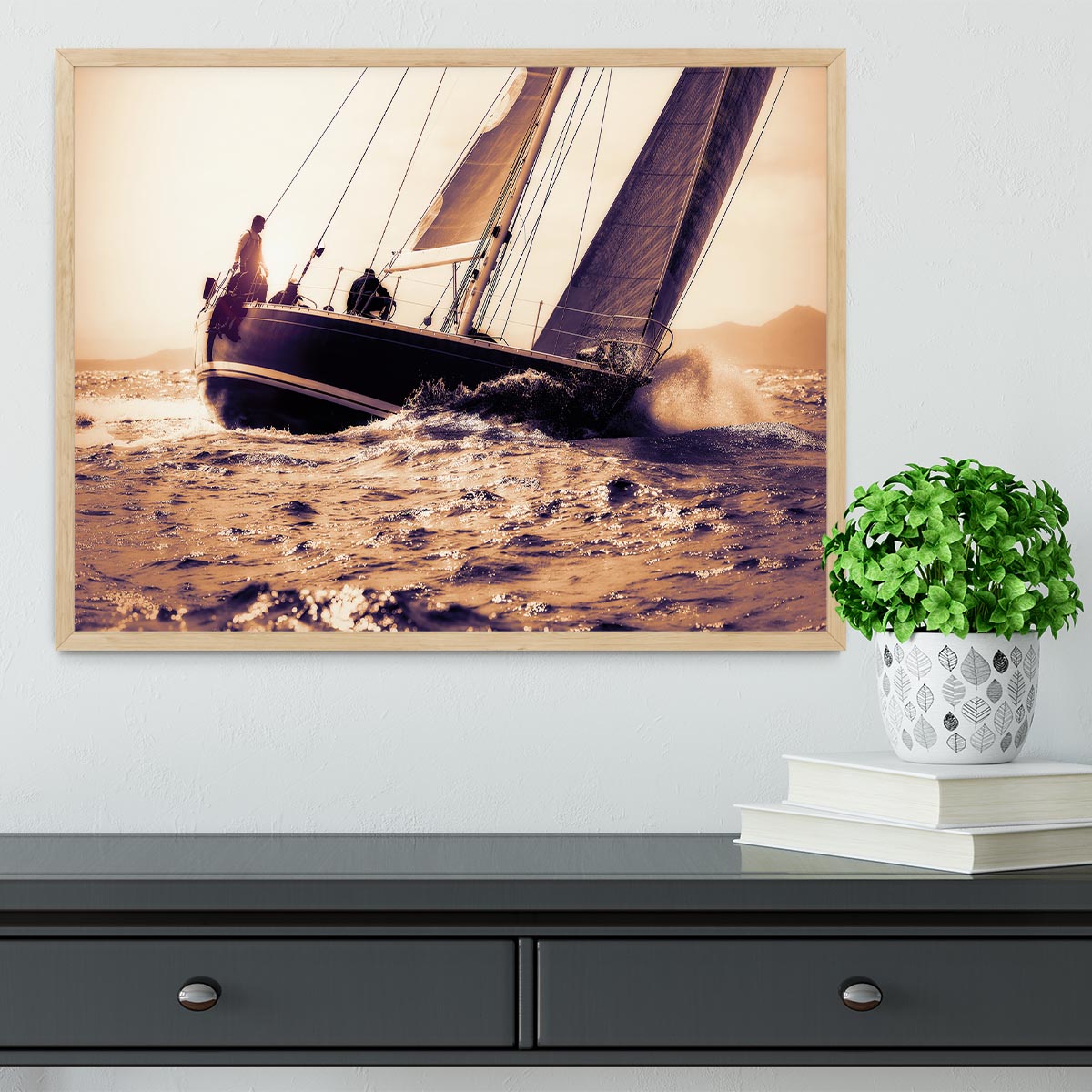 sail boat sailing on sunset Framed Print - Canvas Art Rocks - 4