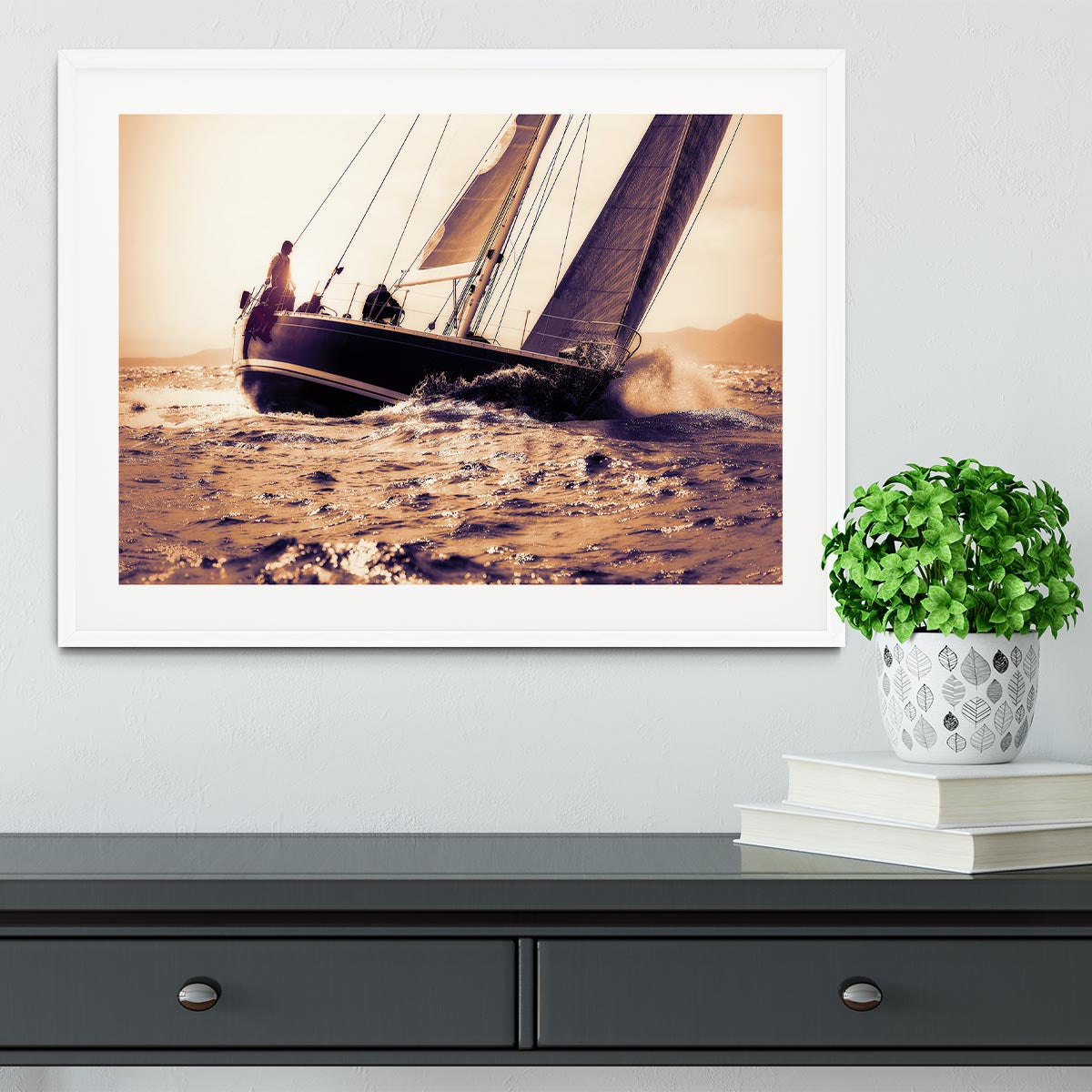 sail boat sailing on sunset Framed Print - Canvas Art Rocks - 5