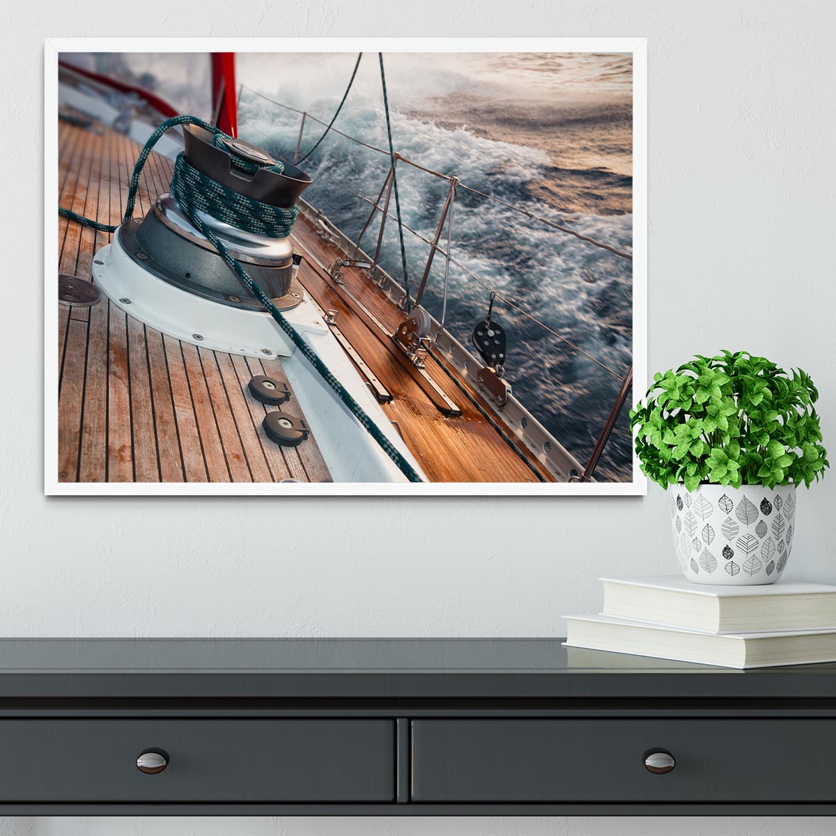 sail boat under the storm Framed Print - Canvas Art Rocks -6