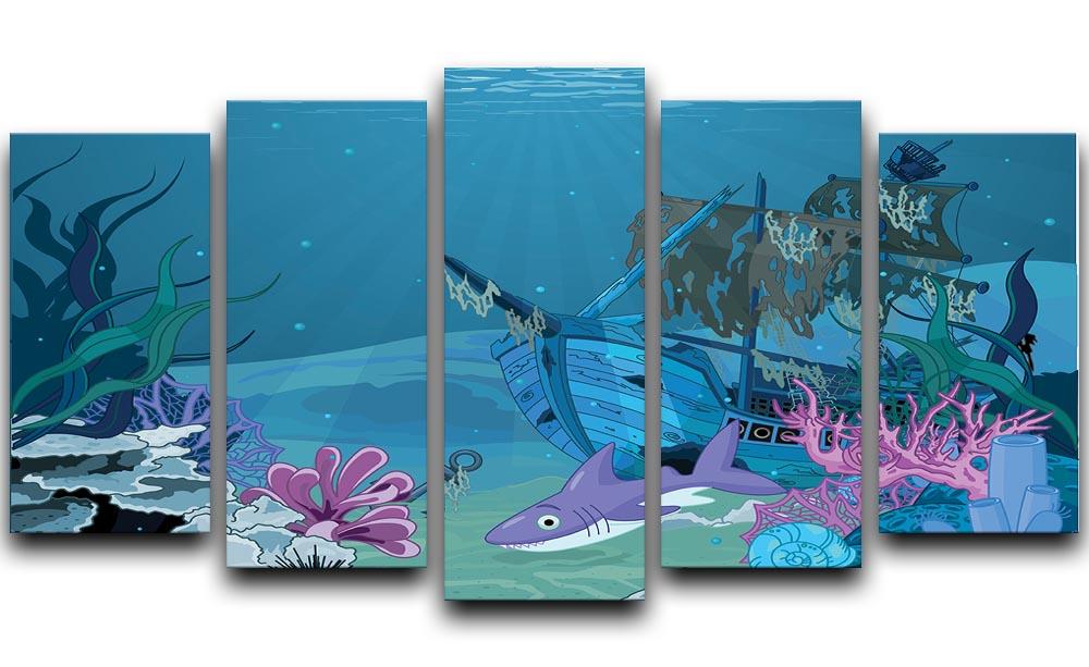 scene with old pirate ship 5 Split Panel Canvas  - Canvas Art Rocks - 1
