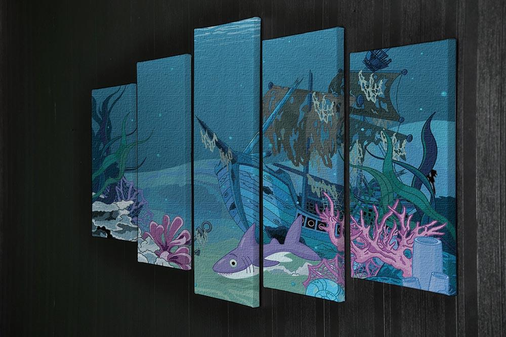 scene with old pirate ship 5 Split Panel Canvas  - Canvas Art Rocks - 2