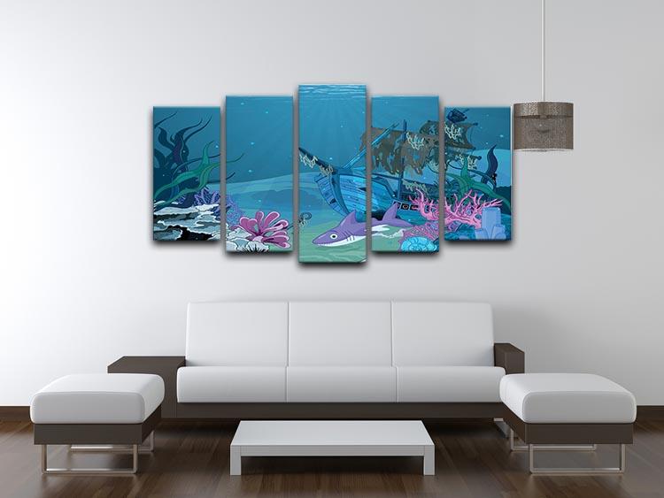 scene with old pirate ship 5 Split Panel Canvas  - Canvas Art Rocks - 3