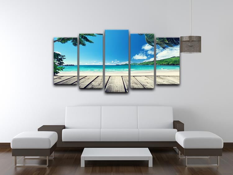 seychelles beach and wooden pier 5 Split Panel Canvas - Canvas Art Rocks - 3
