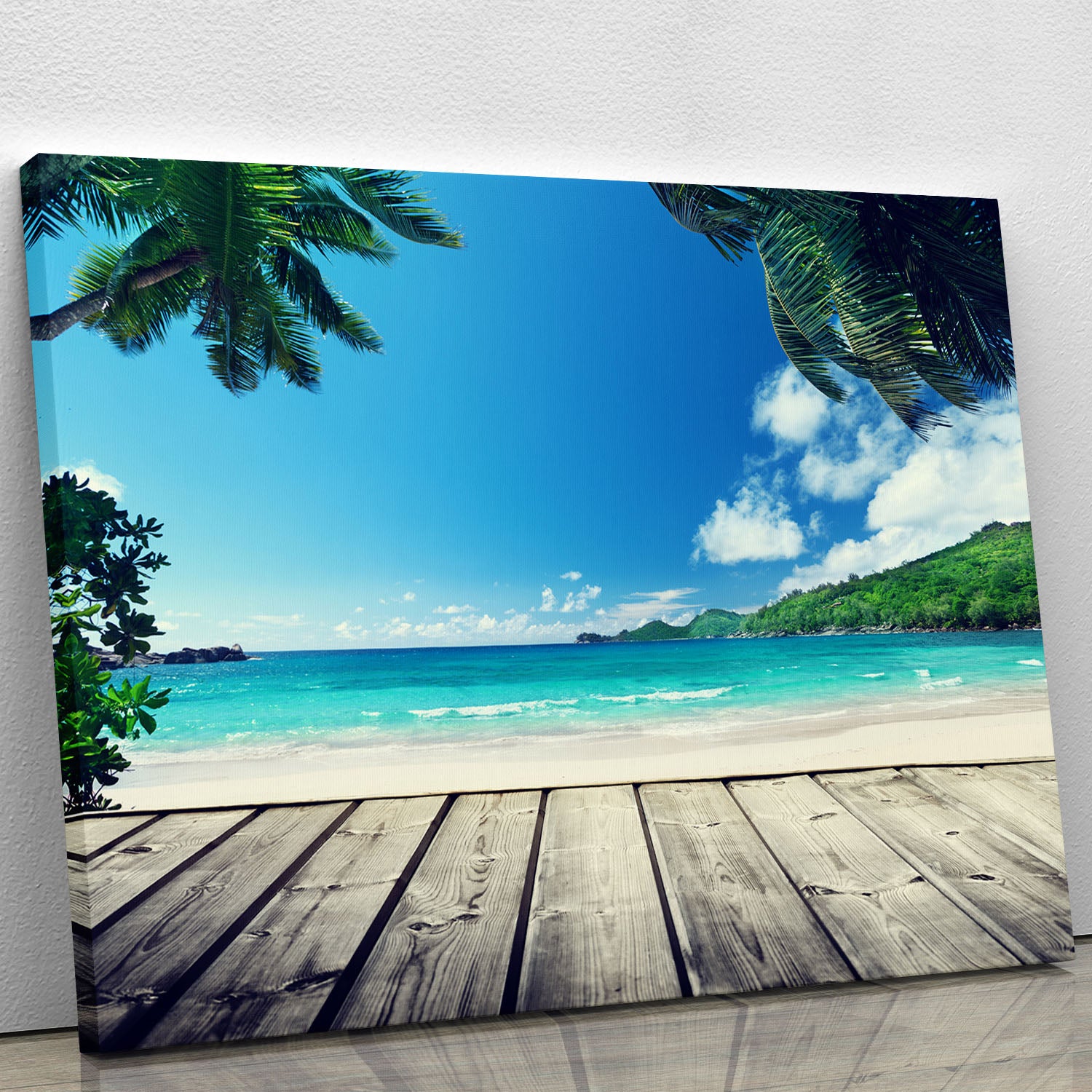 seychelles beach and wooden pier Canvas Print or Poster - Canvas Art Rocks - 1