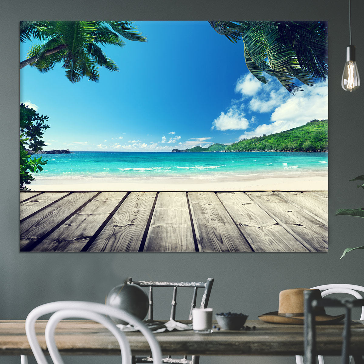 seychelles beach and wooden pier Canvas Print or Poster - Canvas Art Rocks - 3