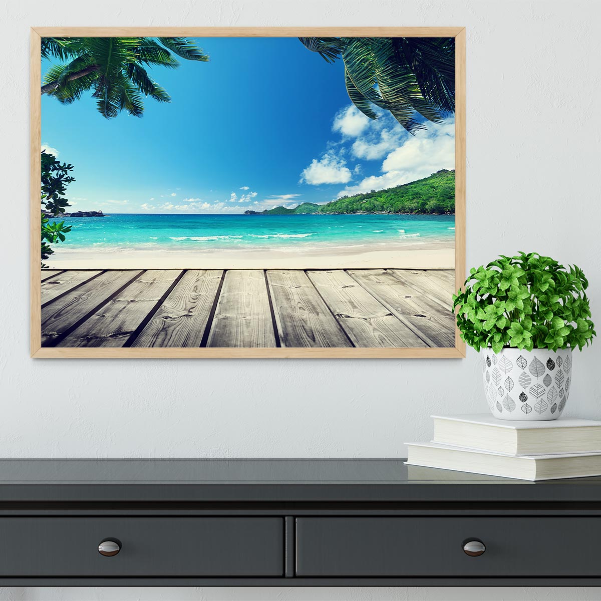 seychelles beach and wooden pier Framed Print - Canvas Art Rocks - 4