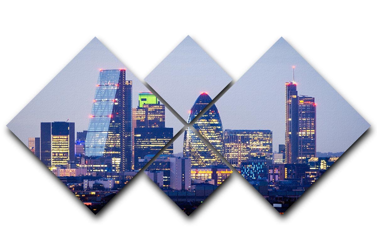 skyline from Greenwich 4 Square Multi Panel Canvas  - Canvas Art Rocks - 1