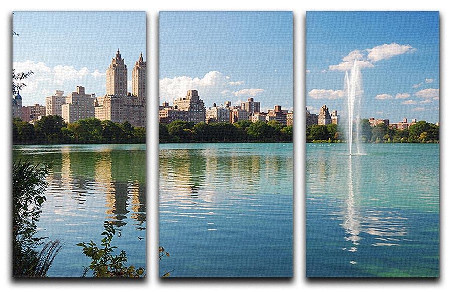 skyline with skyscrapers and trees lake reflection 3 Split Panel Canvas Print - Canvas Art Rocks - 1