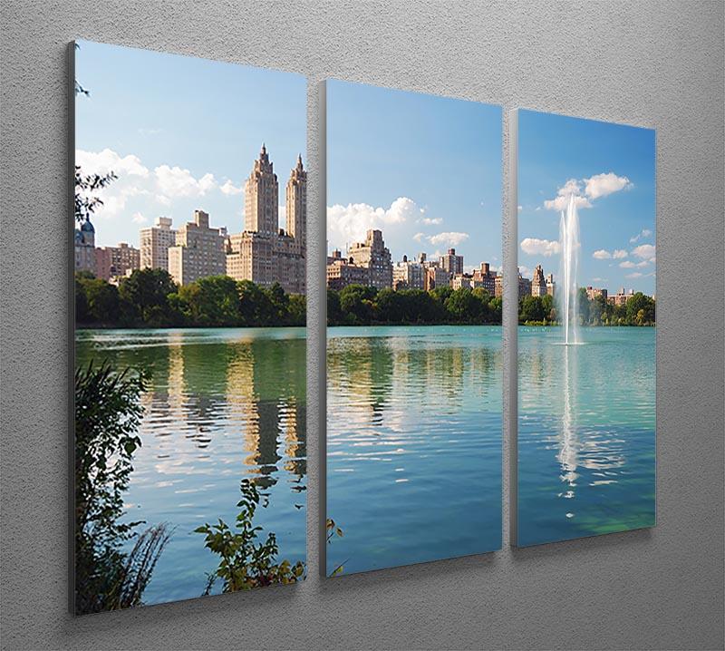 skyline with skyscrapers and trees lake reflection 3 Split Panel Canvas Print - Canvas Art Rocks - 2