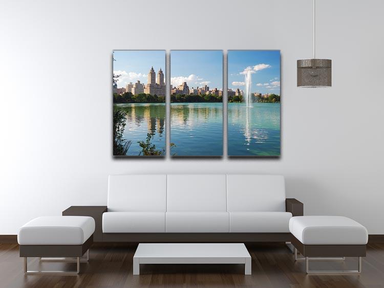 skyline with skyscrapers and trees lake reflection 3 Split Panel Canvas Print - Canvas Art Rocks - 3