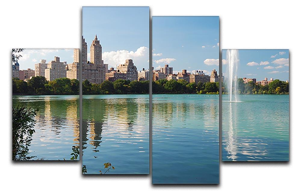 skyline with skyscrapers and trees lake reflection 4 Split Panel Canvas  - Canvas Art Rocks - 1