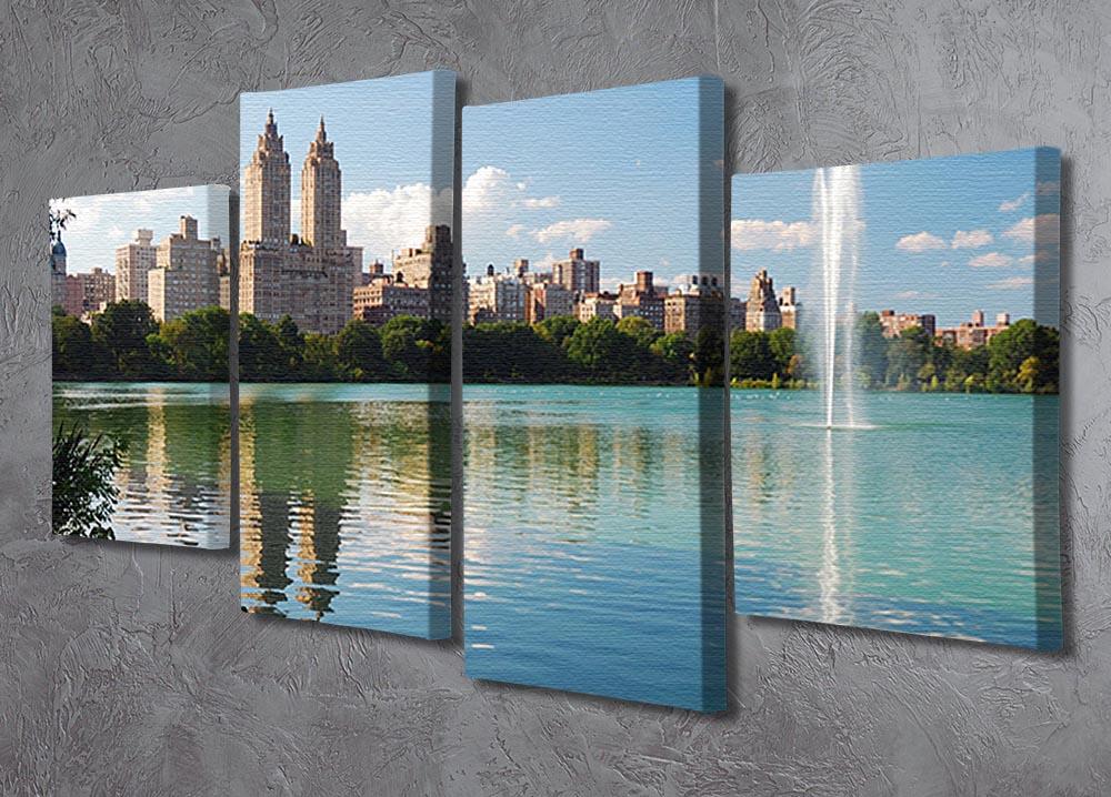 skyline with skyscrapers and trees lake reflection 4 Split Panel Canvas  - Canvas Art Rocks - 2