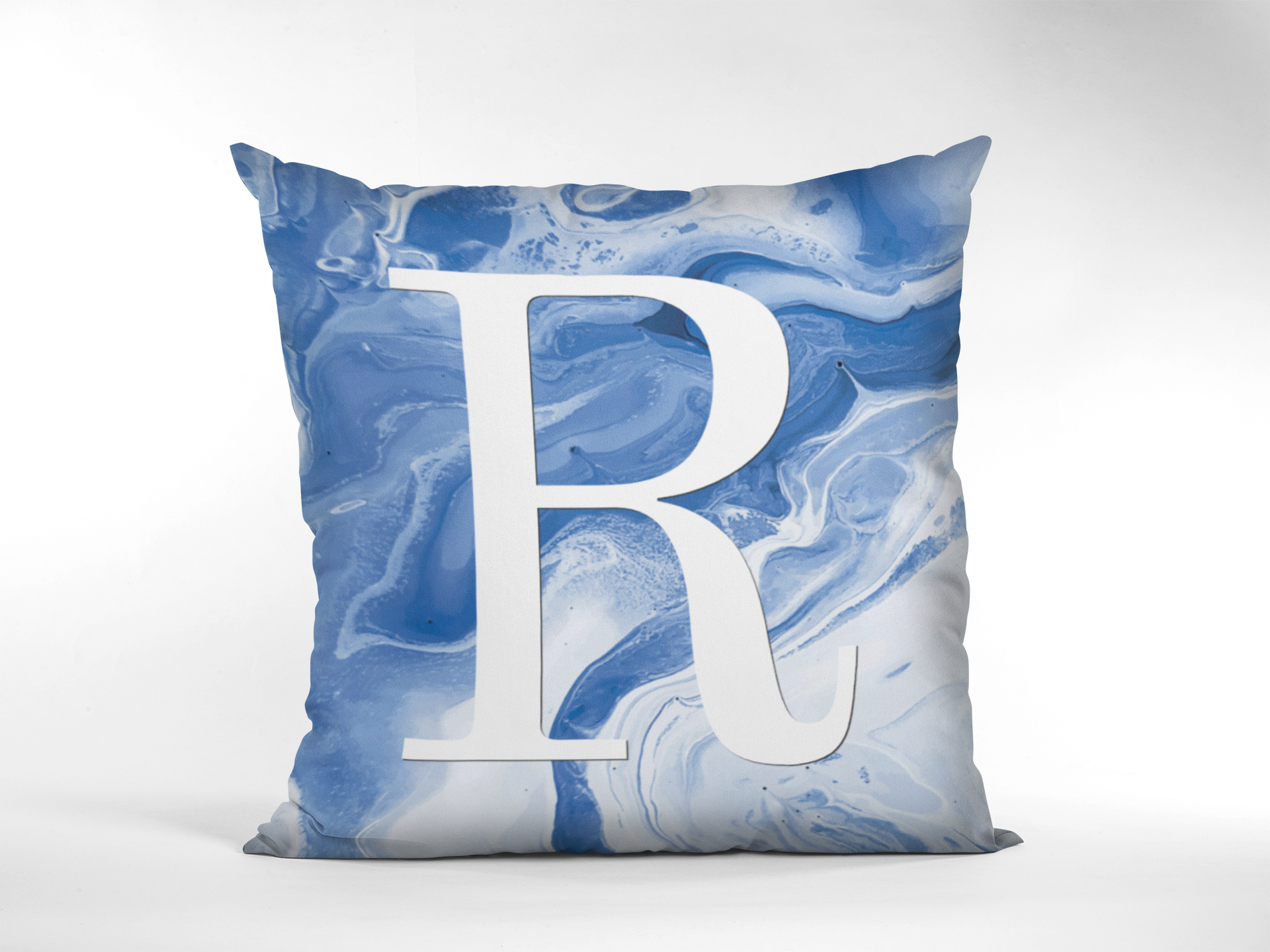 Blue Marble Monogram Cushion - Linen