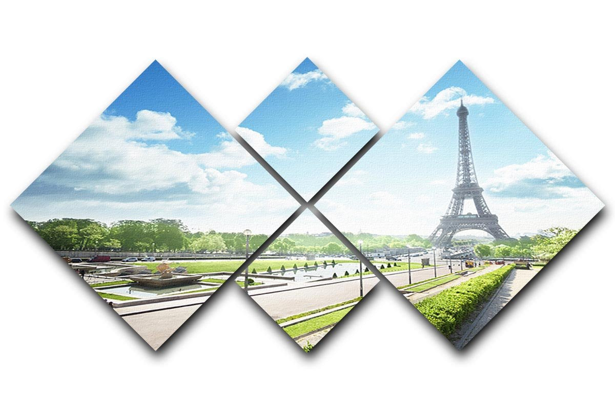 sunny morning and Eiffel Towe 4 Square Multi Panel Canvas  - Canvas Art Rocks - 1