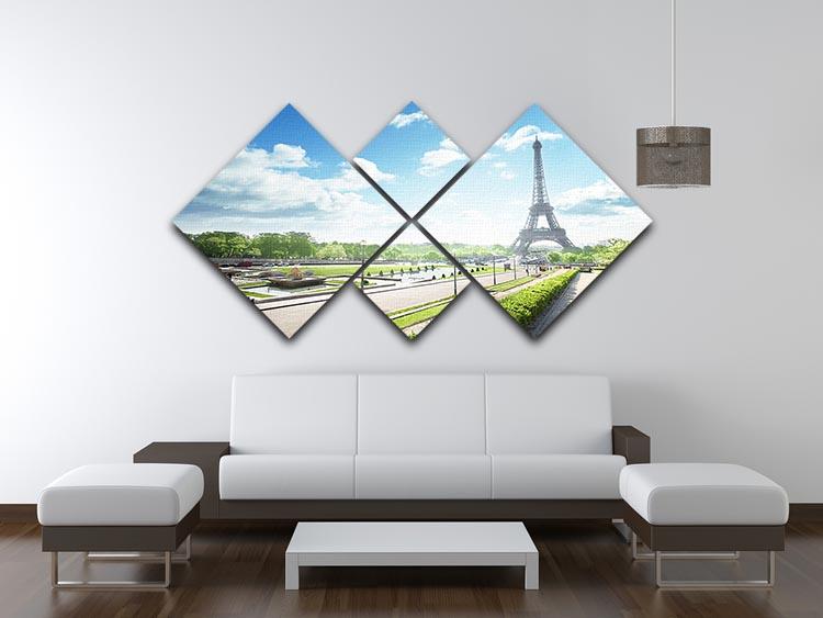 sunny morning and Eiffel Towe 4 Square Multi Panel Canvas  - Canvas Art Rocks - 3