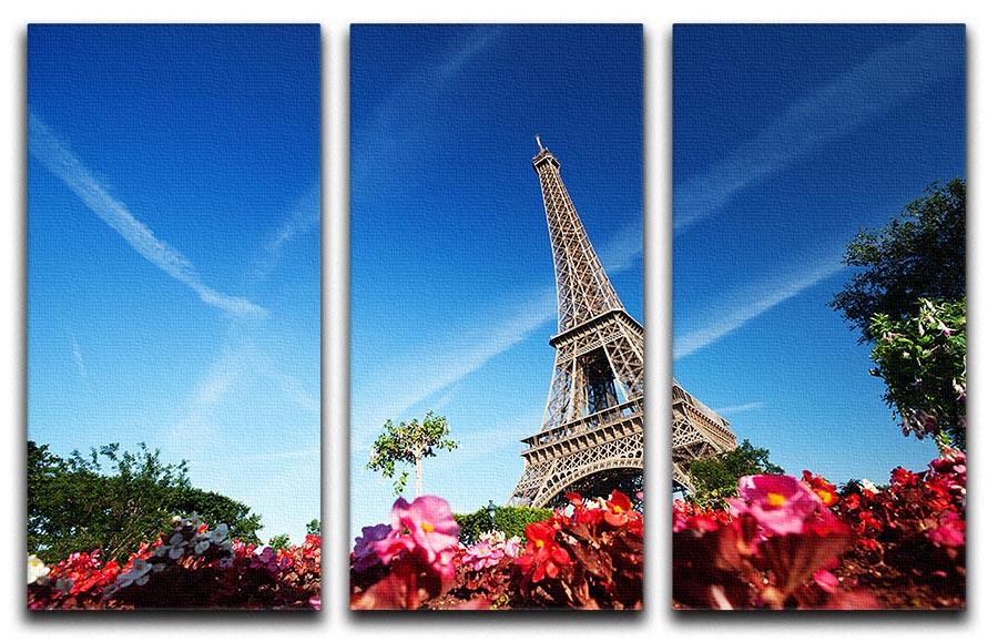 sunny morning flowers and Eiffel Tower 3 Split Panel Canvas Print - Canvas Art Rocks - 1