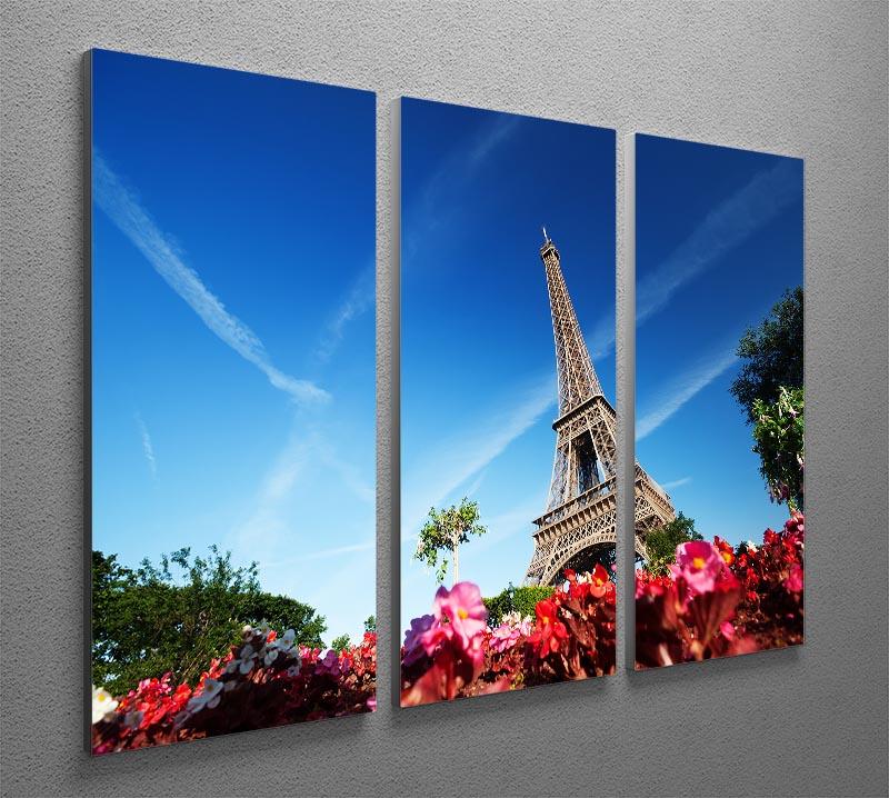 sunny morning flowers and Eiffel Tower 3 Split Panel Canvas Print - Canvas Art Rocks - 2