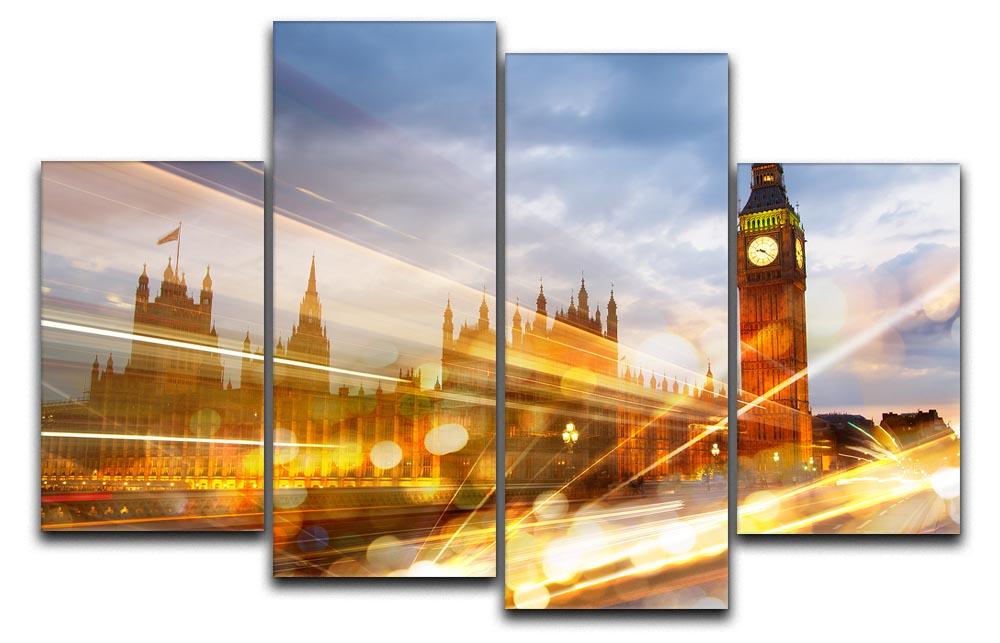 sunset Big Ben and houses of Parliament 4 Split Panel Canvas  - Canvas Art Rocks - 1
