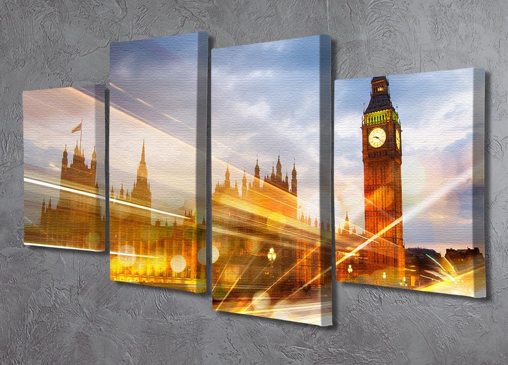 sunset Big Ben and houses of Parliament 4 Split Panel Canvas  - Canvas Art Rocks - 2