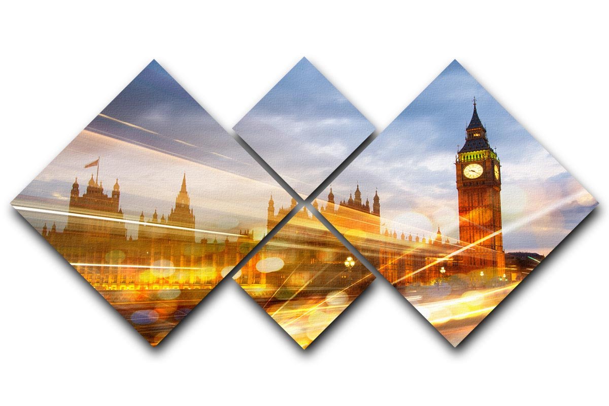 sunset Big Ben and houses of Parliament 4 Square Multi Panel Canvas  - Canvas Art Rocks - 1
