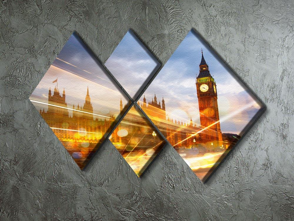sunset Big Ben and houses of Parliament 4 Square Multi Panel Canvas  - Canvas Art Rocks - 2