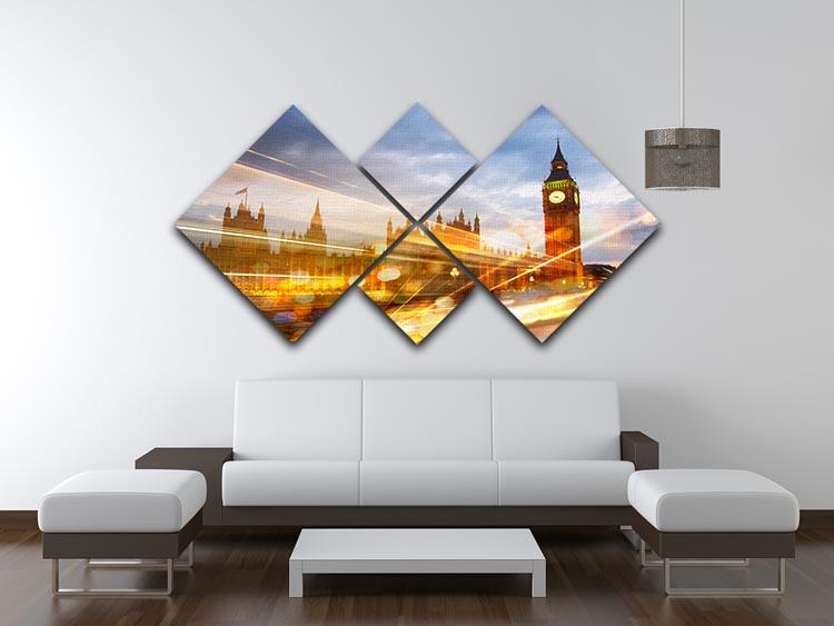sunset Big Ben and houses of Parliament 4 Square Multi Panel Canvas  - Canvas Art Rocks - 3