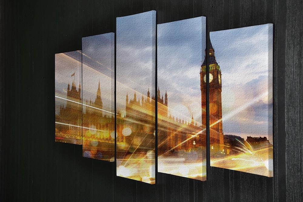sunset Big Ben and houses of Parliament 5 Split Panel Canvas  - Canvas Art Rocks - 2