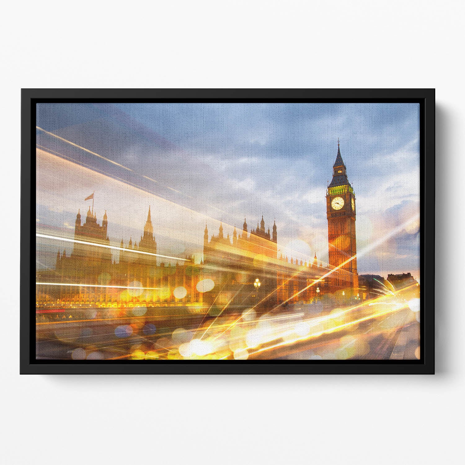 sunset Big Ben and houses of Parliament Floating Framed Canvas