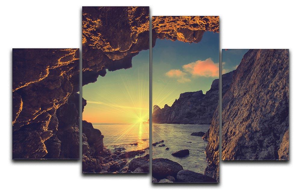 sunset from the mountain cave 4 Split Panel Canvas  - Canvas Art Rocks - 1