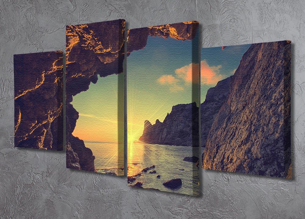 sunset from the mountain cave 4 Split Panel Canvas  - Canvas Art Rocks - 2