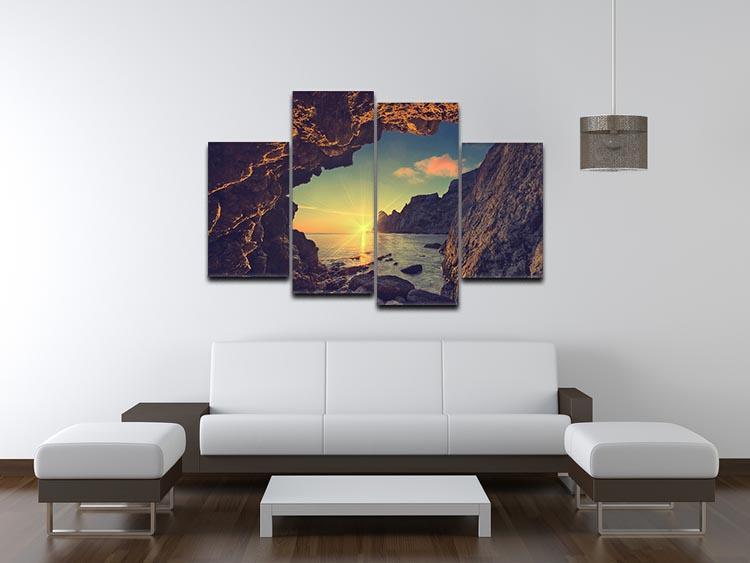 sunset from the mountain cave 4 Split Panel Canvas  - Canvas Art Rocks - 3