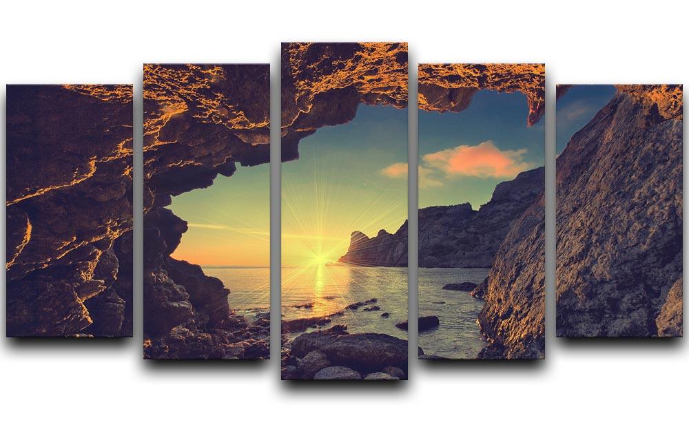 sunset from the mountain cave 5 Split Panel Canvas  - Canvas Art Rocks - 1