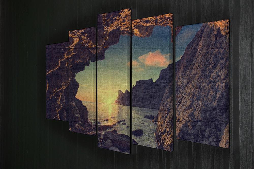 sunset from the mountain cave 5 Split Panel Canvas  - Canvas Art Rocks - 2