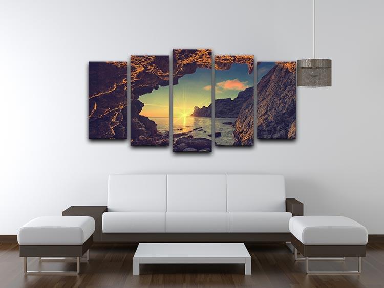 sunset from the mountain cave 5 Split Panel Canvas  - Canvas Art Rocks - 3