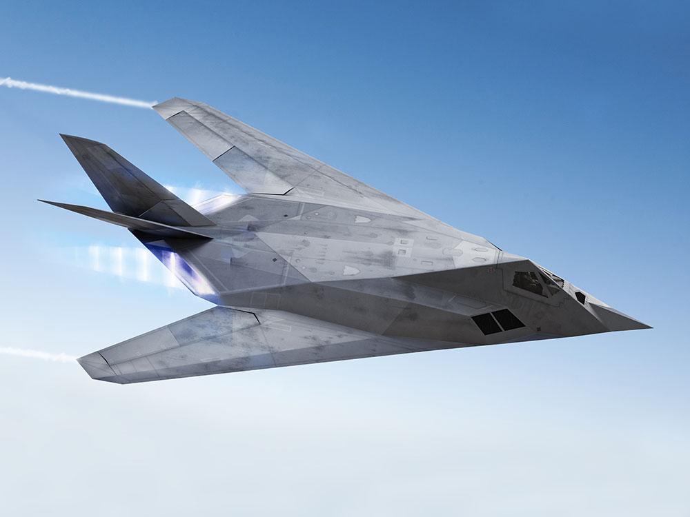 tealth aircraft streaking through the sky Wall Mural Wallpaper - Canvas Art Rocks - 1