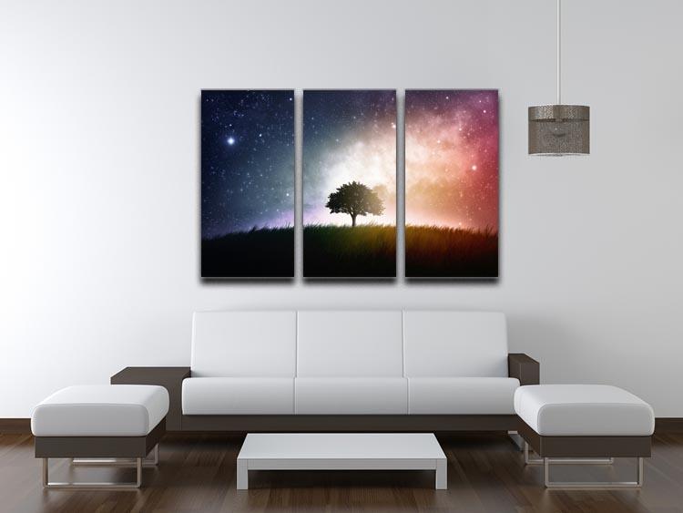 tree in a field with beautiful space background 3 Split Panel Canvas Print - Canvas Art Rocks - 3