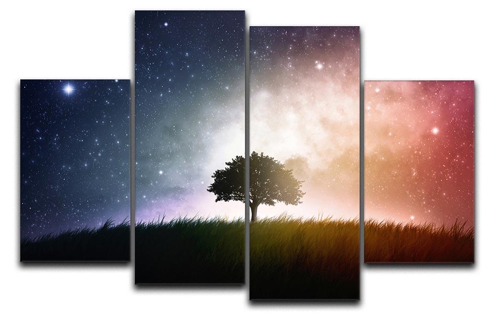 tree in a field with beautiful space background 4 Split Panel Canvas  - Canvas Art Rocks - 1