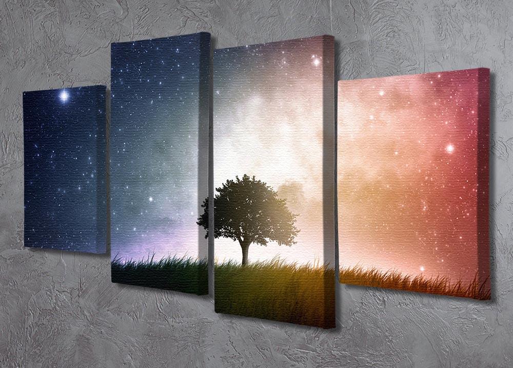 tree in a field with beautiful space background 4 Split Panel Canvas - Canvas Art Rocks - 2