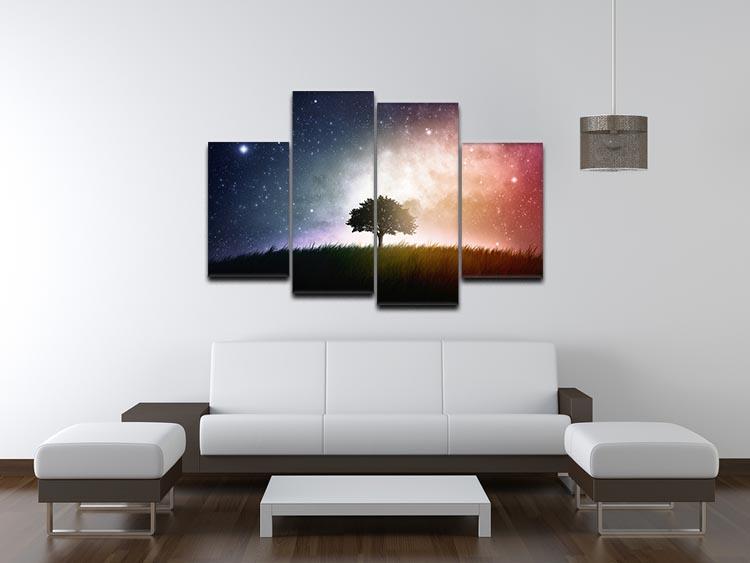 tree in a field with beautiful space background 4 Split Panel Canvas - Canvas Art Rocks - 3