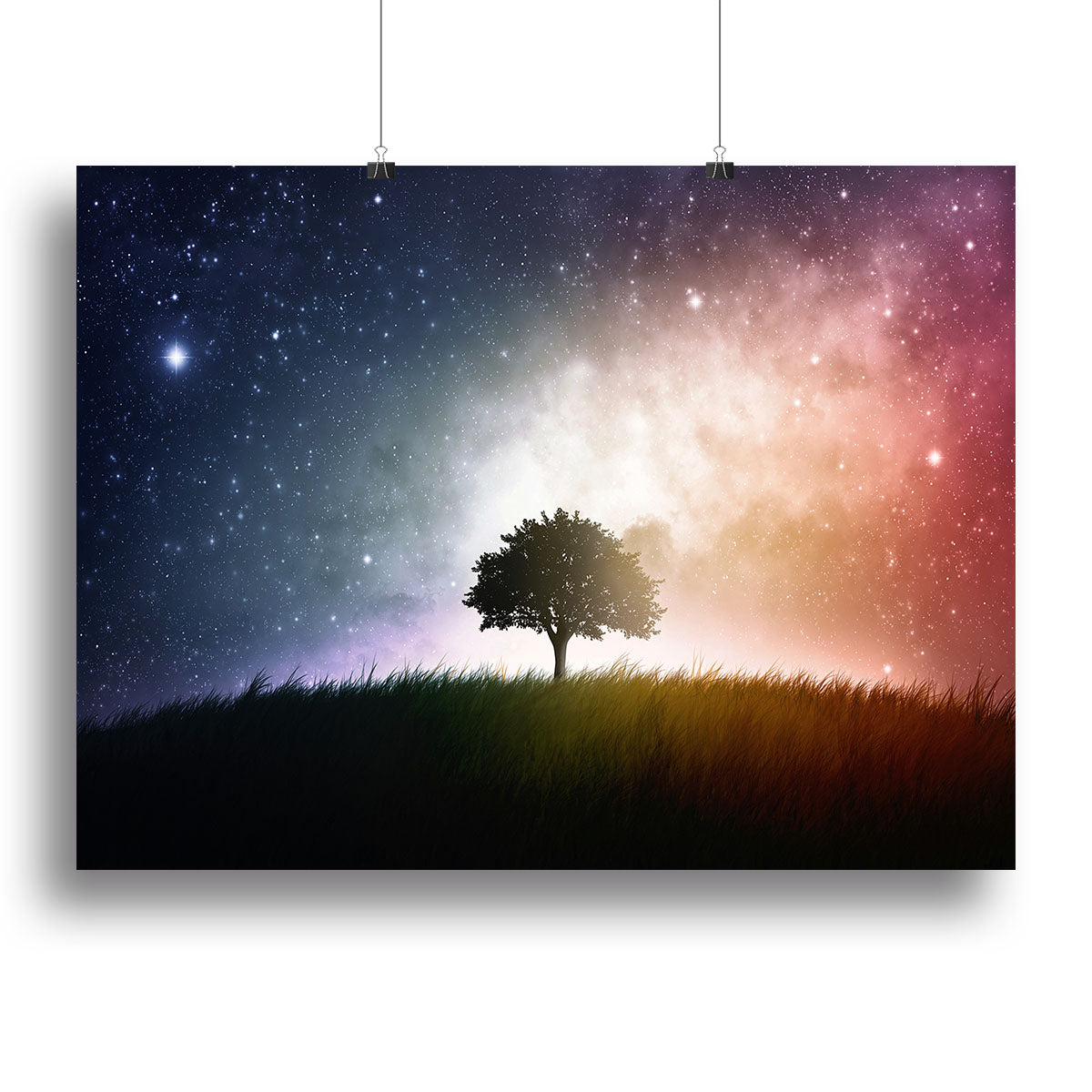 tree in a field with beautiful space background Canvas Print or Poster - Canvas Art Rocks - 2
