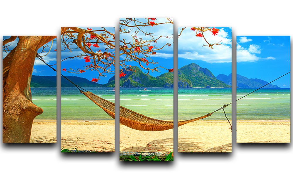 tropical beach scene with hammock 5 Split Panel Canvas - Canvas Art Rocks - 1