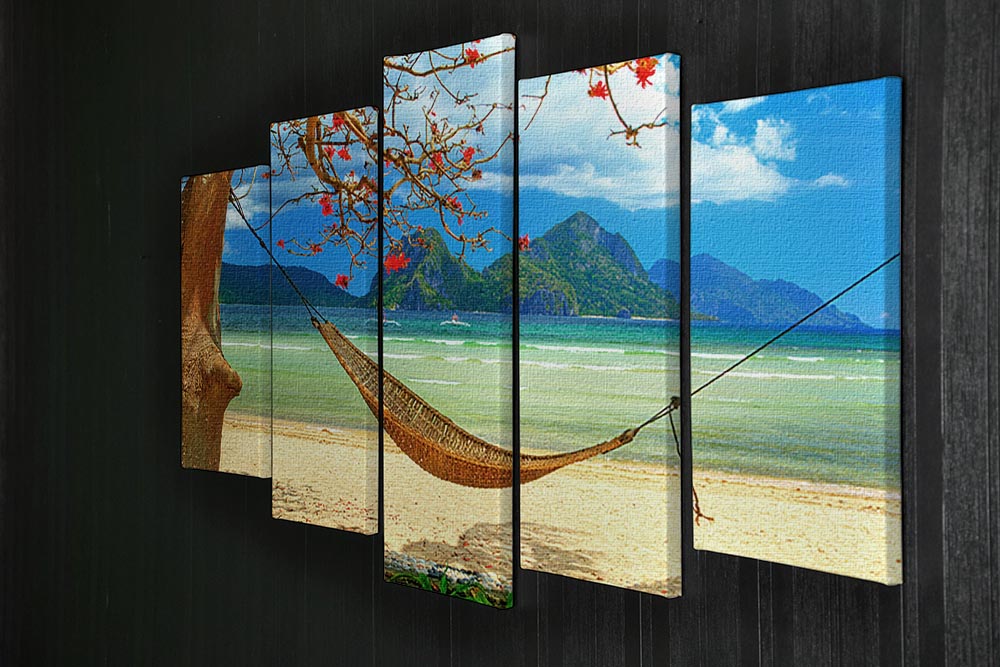 tropical beach scene with hammock 5 Split Panel Canvas - Canvas Art Rocks - 2