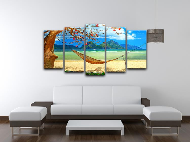 tropical beach scene with hammock 5 Split Panel Canvas - Canvas Art Rocks - 3