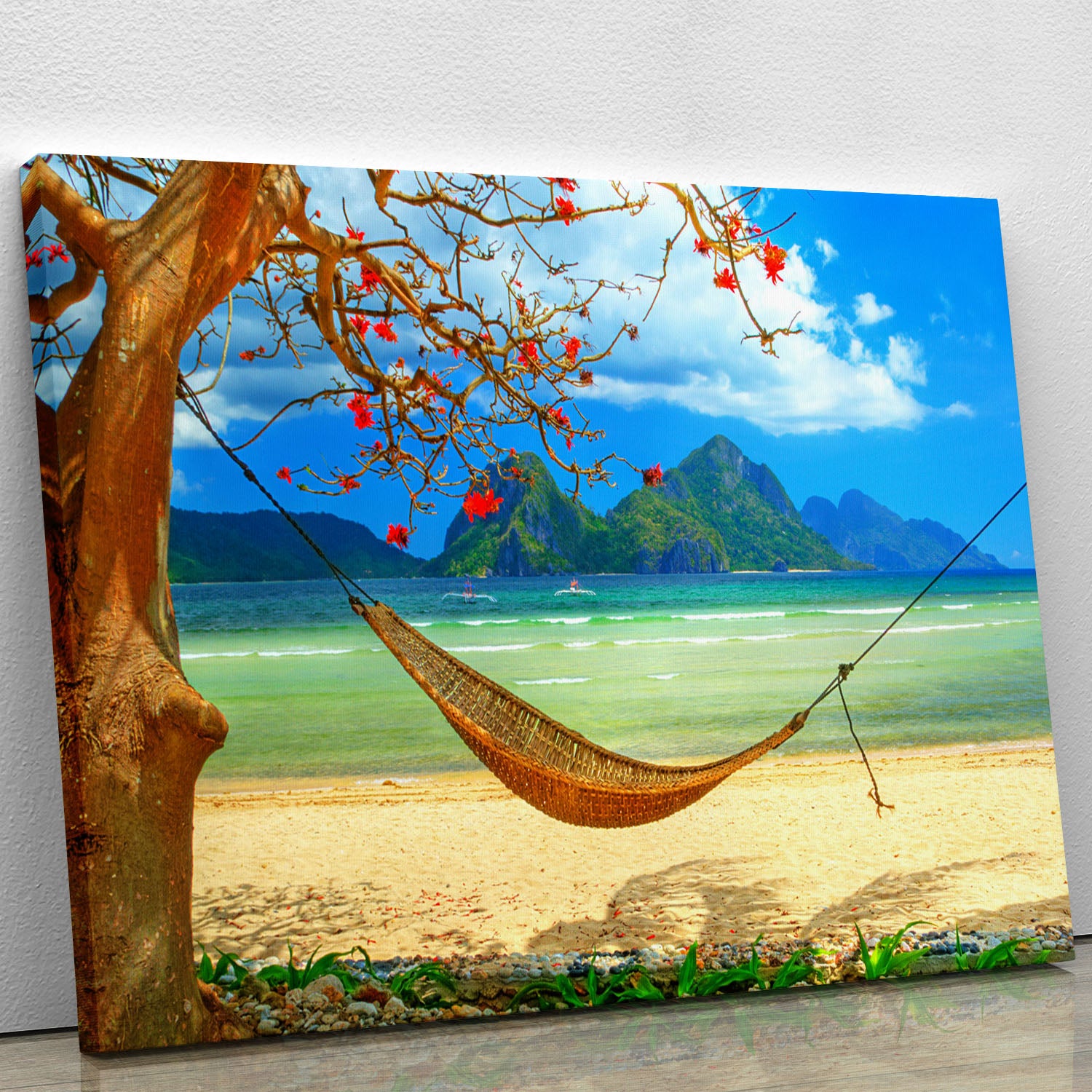 tropical beach scene with hammock Canvas Print or Poster - Canvas Art Rocks - 1