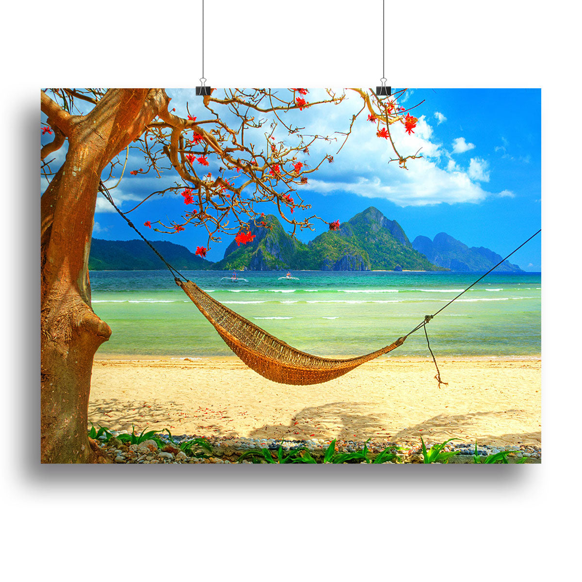 tropical beach scene with hammock Canvas Print or Poster - Canvas Art Rocks - 2