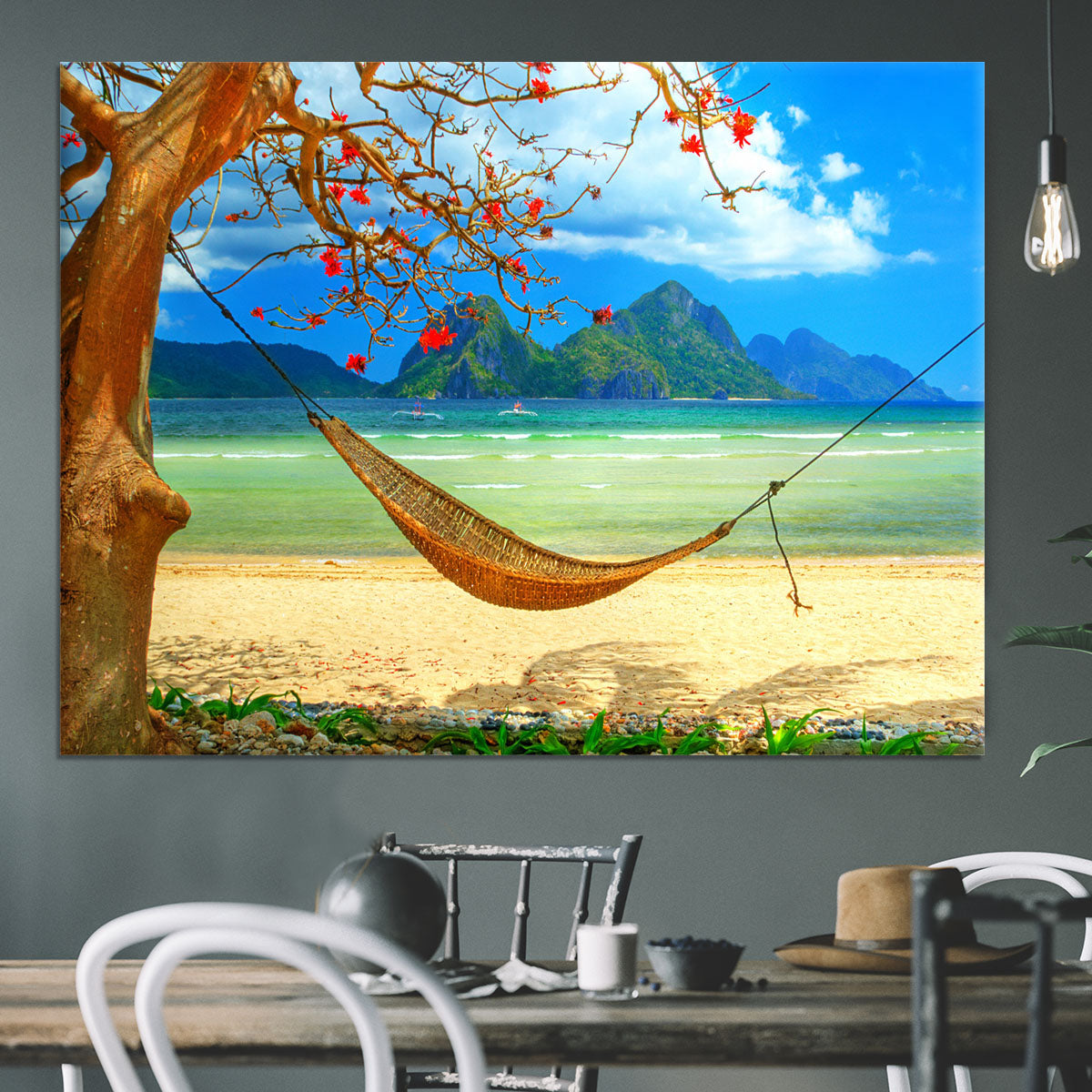 tropical beach scene with hammock Canvas Print or Poster - Canvas Art Rocks - 3