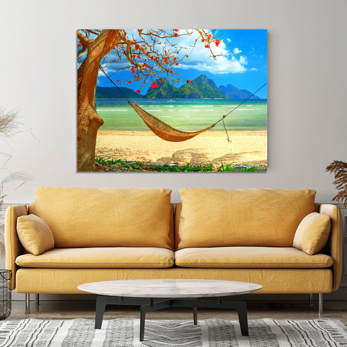 tropical beach scene with hammock Canvas Print or Poster - Canvas Art Rocks - 4