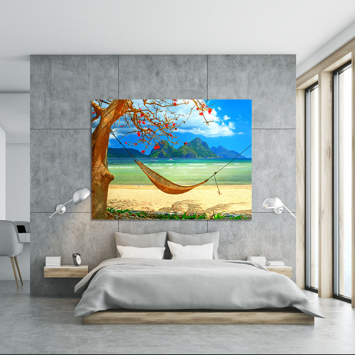 tropical beach scene with hammock Canvas Print or Poster - Canvas Art Rocks - 5