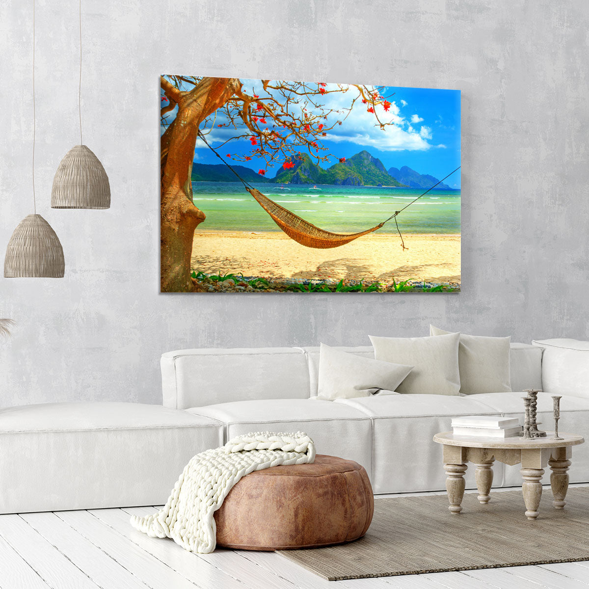 tropical beach scene with hammock Canvas Print or Poster - Canvas Art Rocks - 6